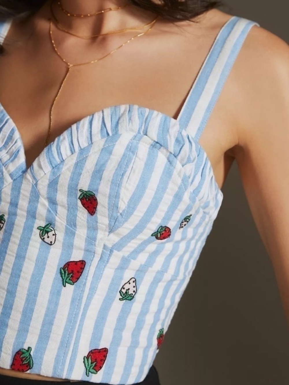 Anthropologie Maeve Striped  Strawberry Embroidered Cami. New with Tags. Size 12